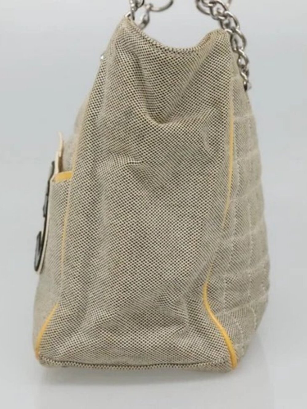 CHANEL Choco Bar Tote Bag Canvas Beige Yellow CC Auth 116301 - Picture 4 of 15